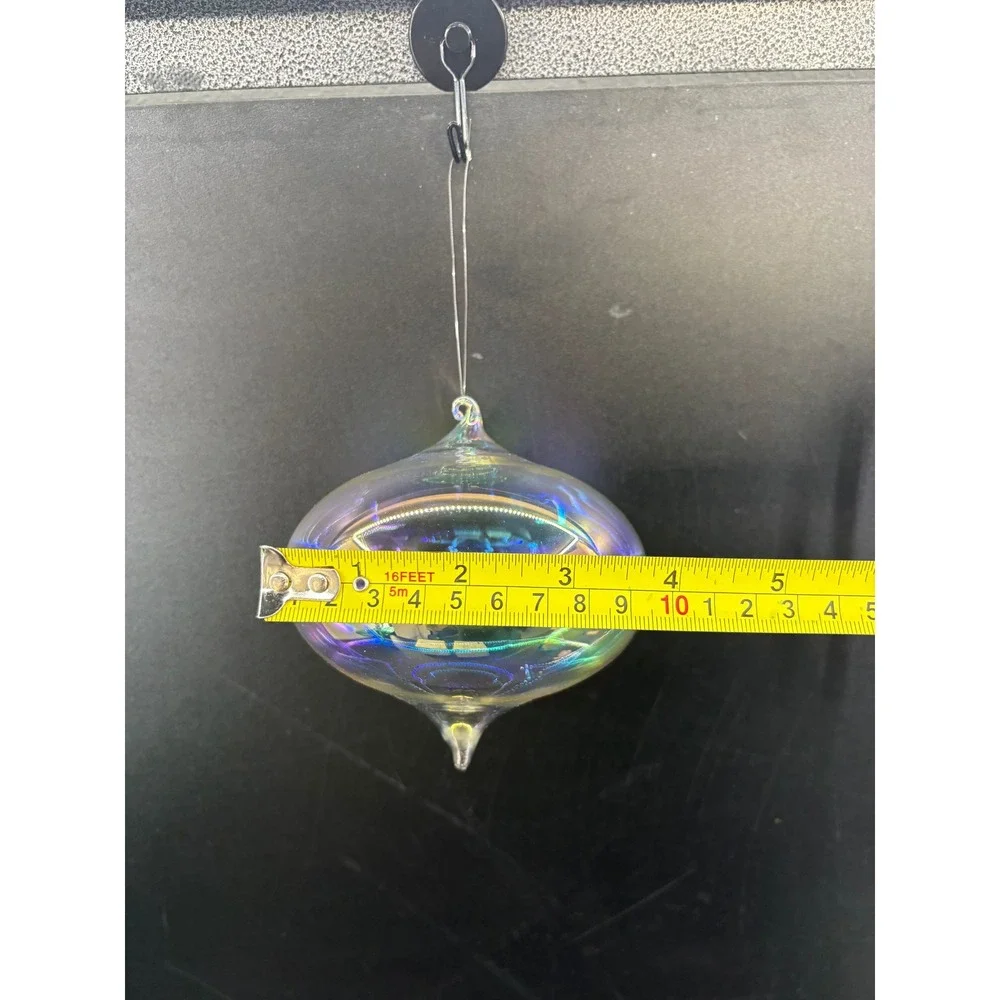 Iridescent Hand Blown Glass Onion Ornament Clear Rainbow Aurora Borealis 4 Inch